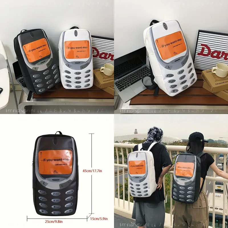 Fashion Backpack Women - 女性用クリエイティブ大容量バックパック、面白い携帯電話プリント入り、ファッショナブルでトレンディなカップルバッグ