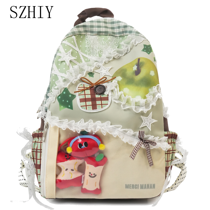 Canvas Backpack Casual - 大学生や女性向けのカラフルなバックパック 軽量で大容量 両肩に掛けられるかわいいレースのカジュアルバックパック