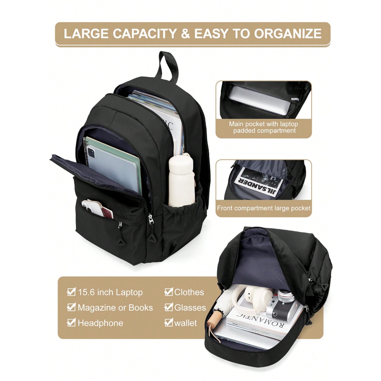中学生・高校生向けバックパック（男女兼用）、14インチ・15 - Laptop Backpack 15.6 のレビューと価格